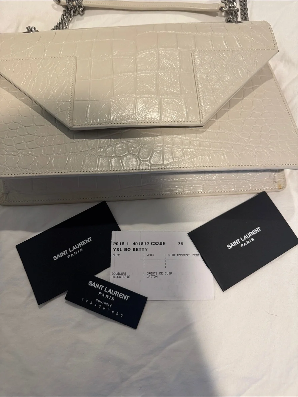 YSL White Croc-Embossed Chain Shoulder Bag - QUIET LUXURY- Saint Laurent